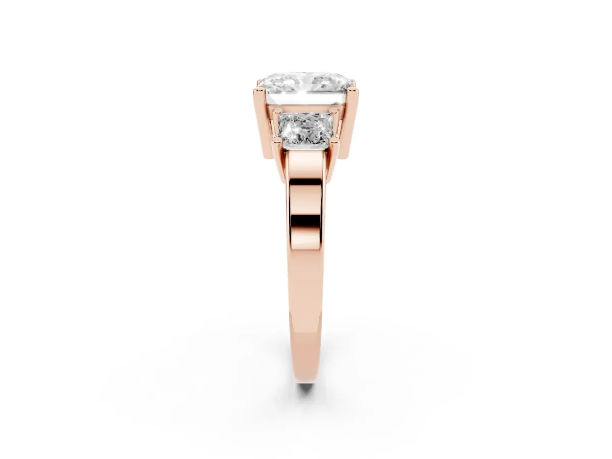 Three-Stone Radiant Cut Cut Solitaire Ring with Prong Setting Rose gold