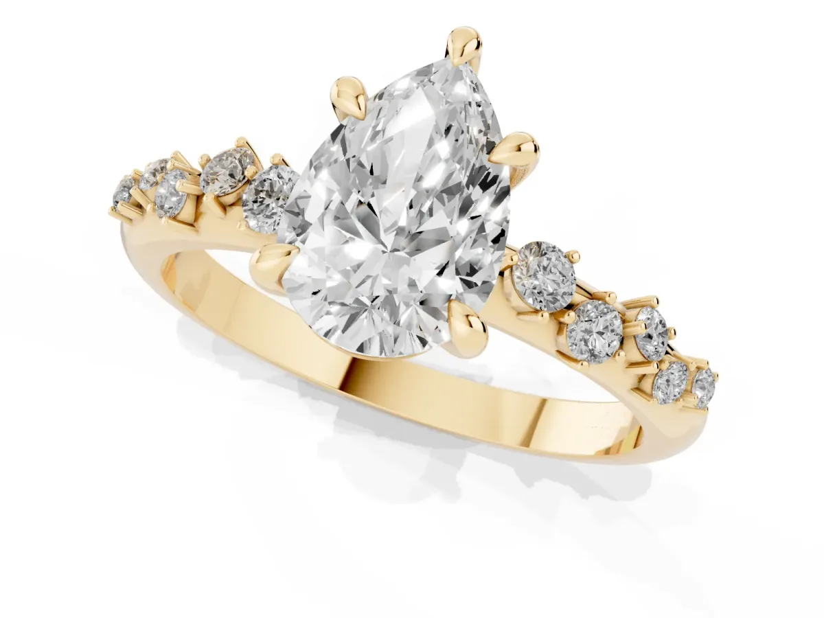 Pear Cut Cut Diamond Vine Band with Four-Prong Setting Yellow gold