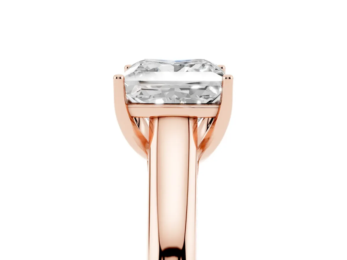 Princess Cut Solitaire Engagement Ring with Tapered Band and Four-Prong Setting Rose gold