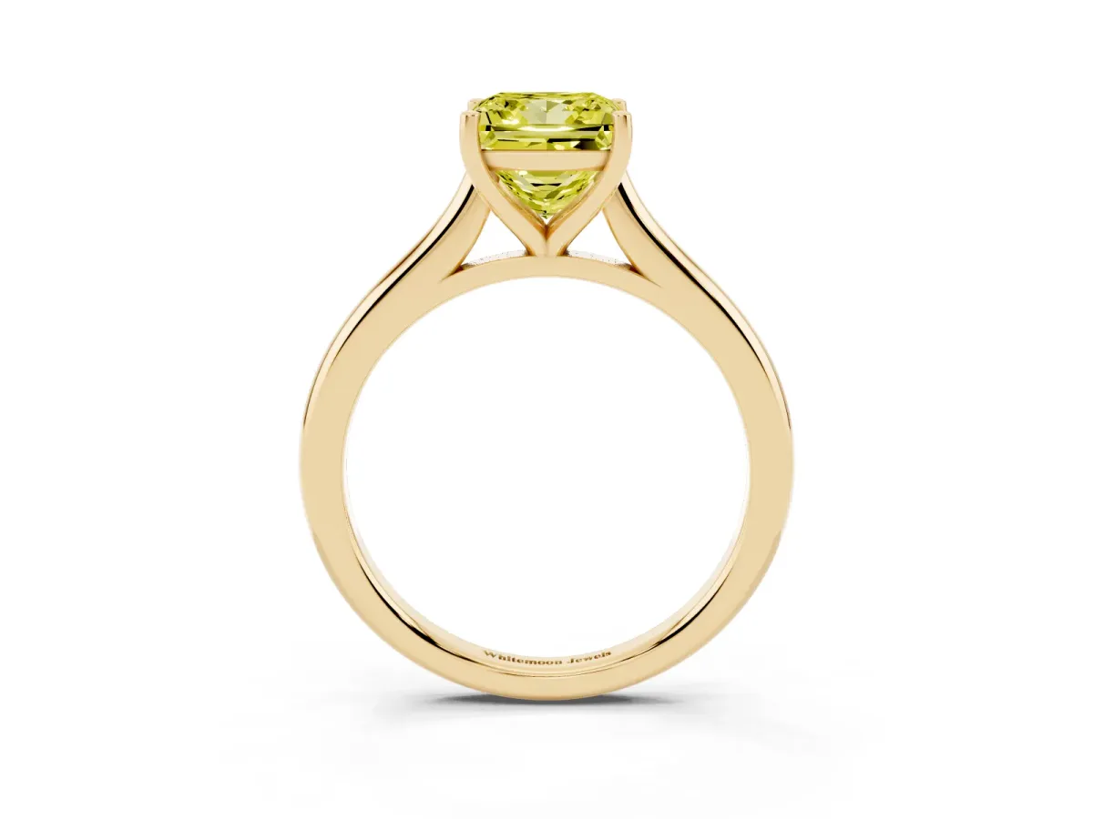 Fancy Yellow Princess Cut Cut Solitaire Ring with Cathedral Band and Four-Prong Setting Yellow gold