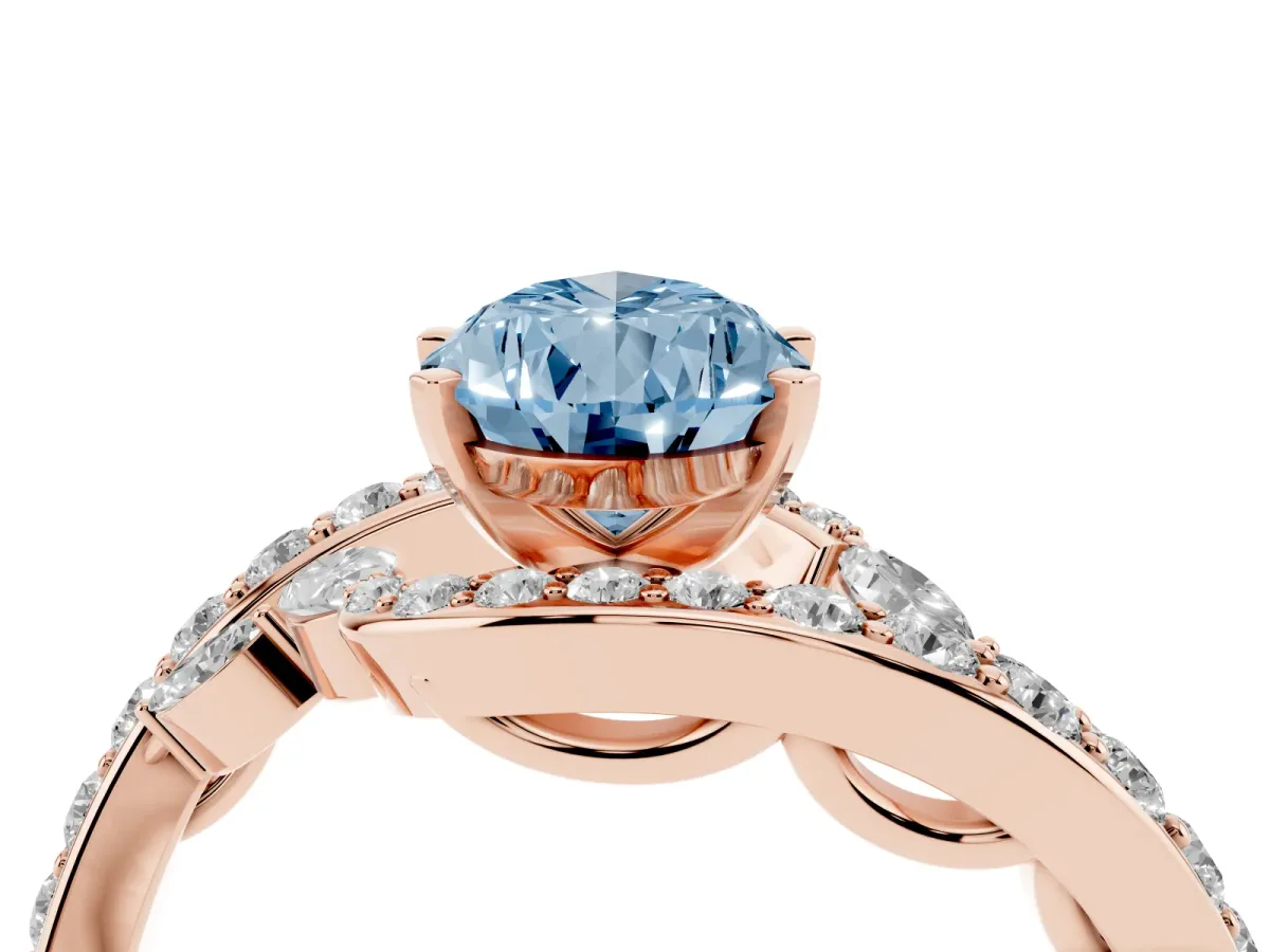 Fancy Blue Pear Cut Solitaire with Pavé Twist Band and Four-Prong Setting Rose gold