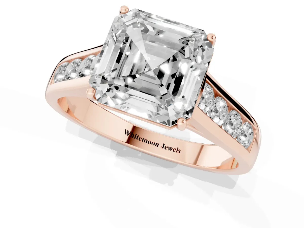 Asscher Cut Solitaire Channel-Set Diamond Engagement Ring with Four-Prong Setting Rose gold