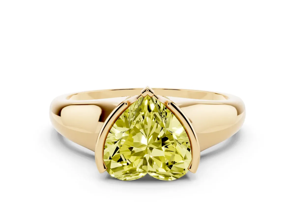 Fancy Yellow Heart Cut Solitaire Tension Set Diamond Ring with Split Shank Band Yellow gold