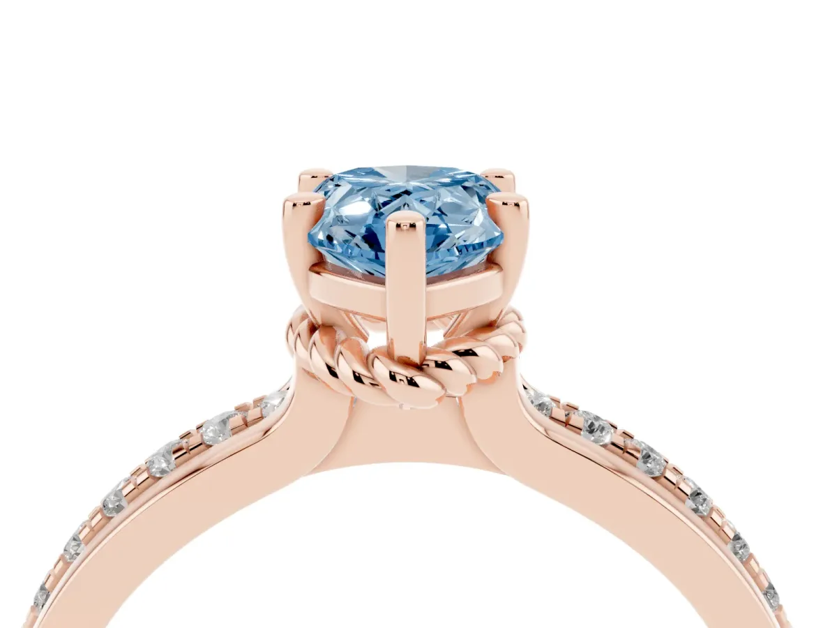 Fancy Blue Pear Cut Solitaire Diamond Ring with Channel Set Band and Six-Prong Setting Rose gold