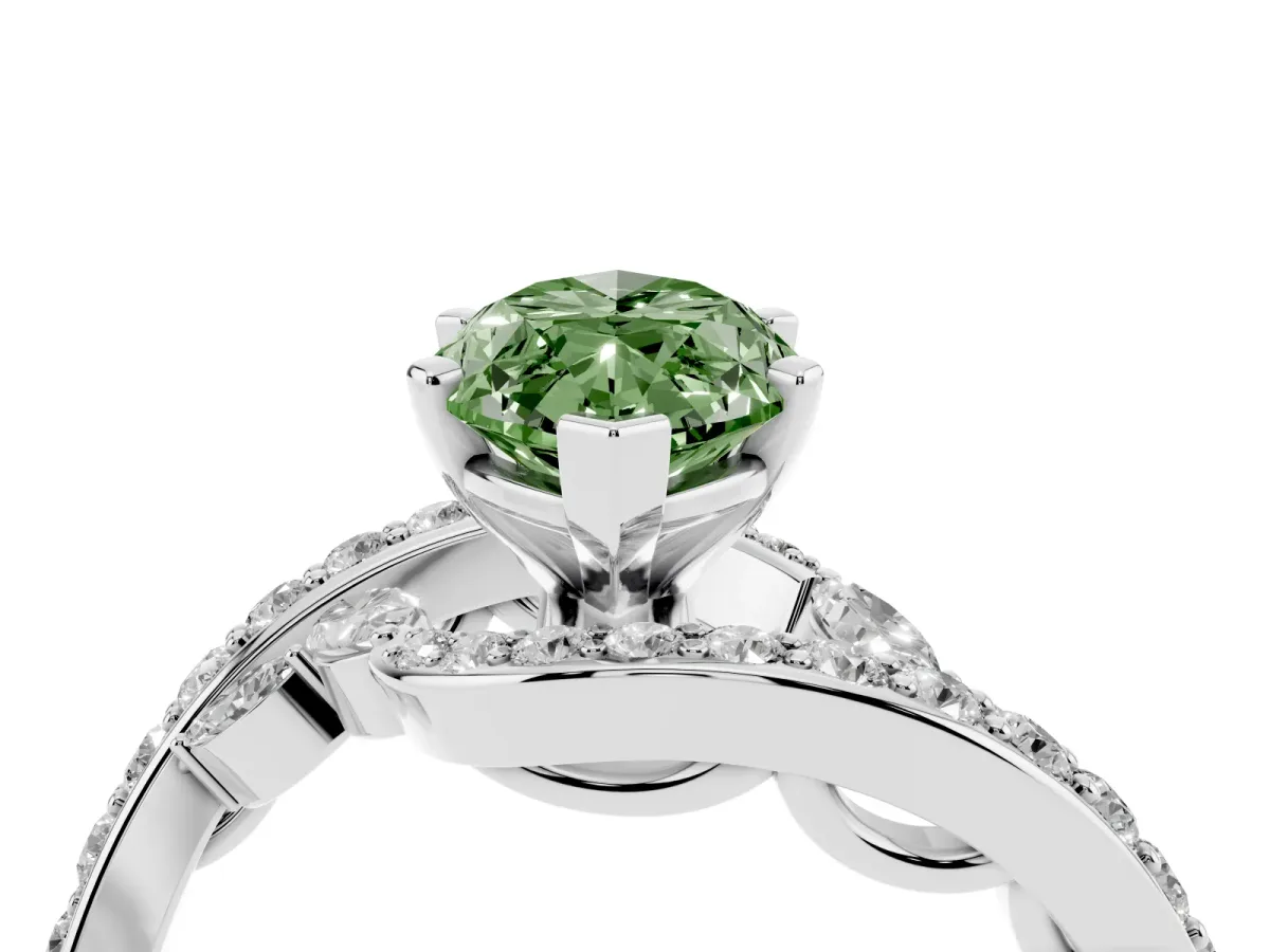 Fancy Green Marquise Cut Solitaire with Pavé Twist Band and Four-Prong Setting White gold