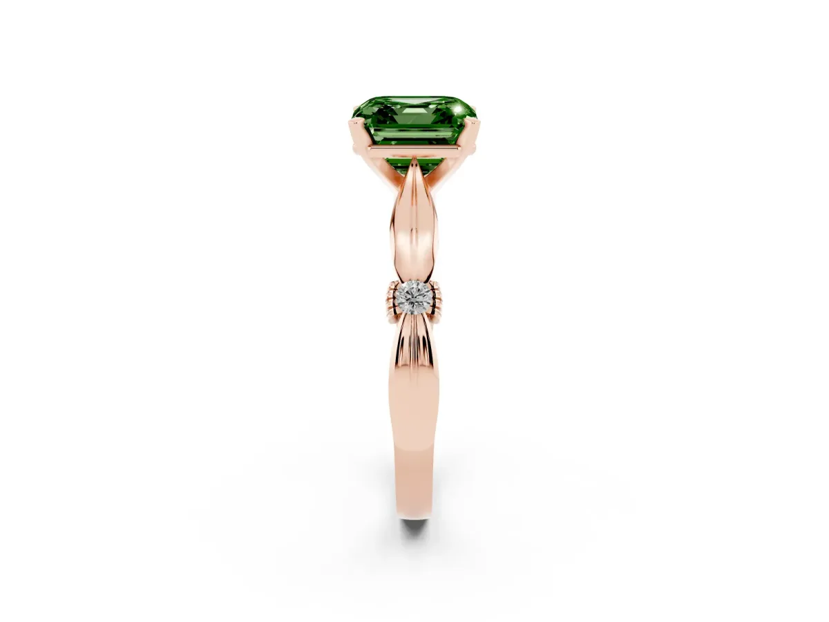 Fancy Green Asscher Cut Solitaire Diamond Twisted Band with Four-Prong Setting Rose gold