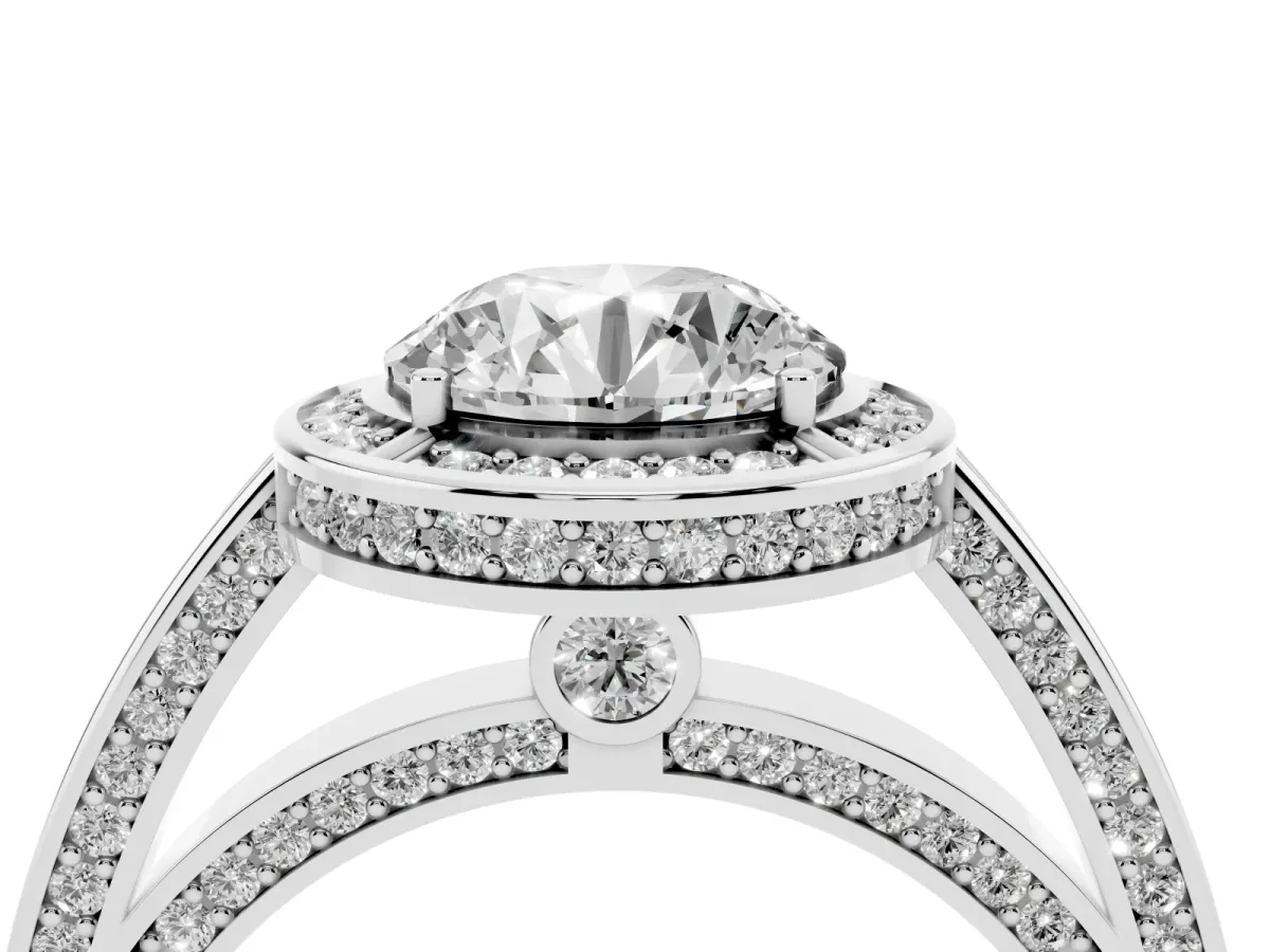 Round Cut Cut Halo Pave Split Shank Prong Setting Ring Platinum