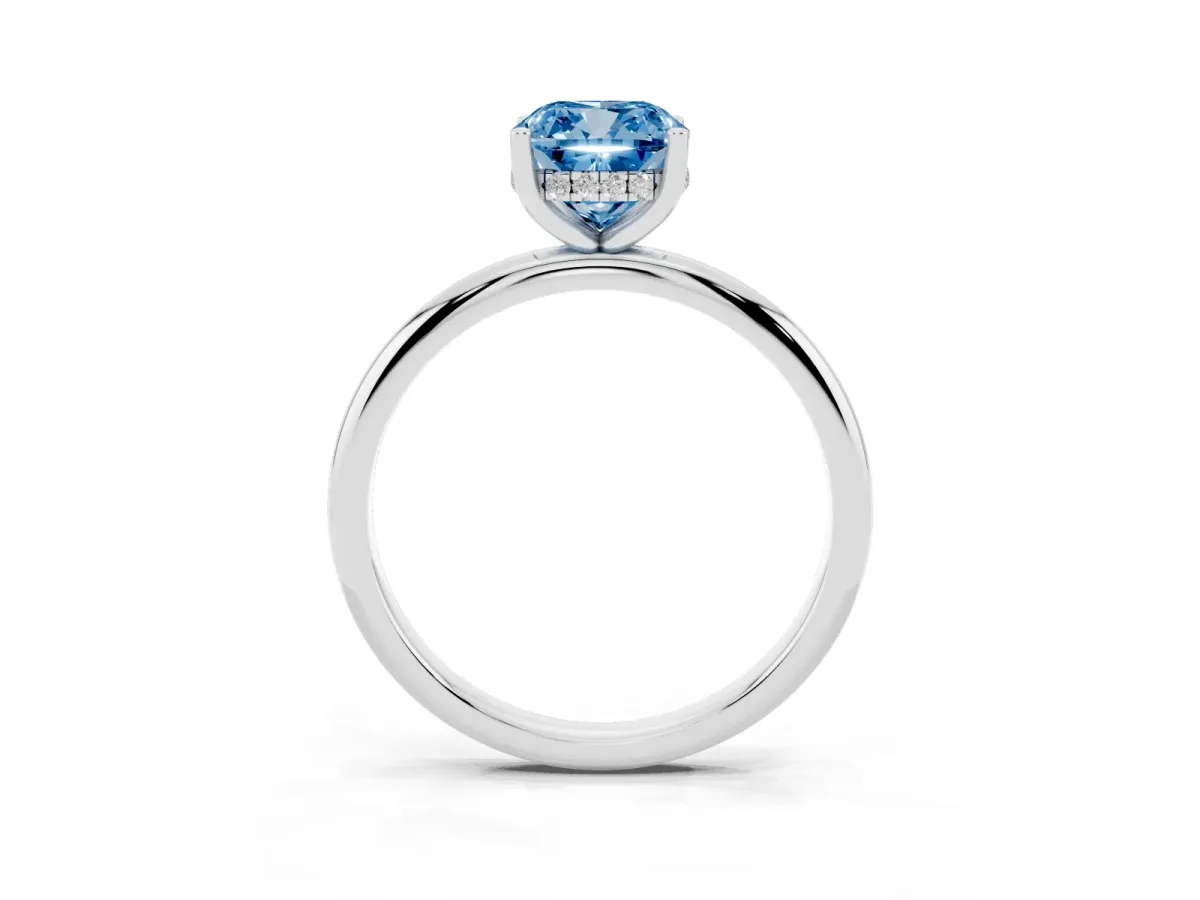 Fancy Blue Cushion Cut Cut Solitaire Engagement Ring with Four-Prong Setting and Classic Band White gold