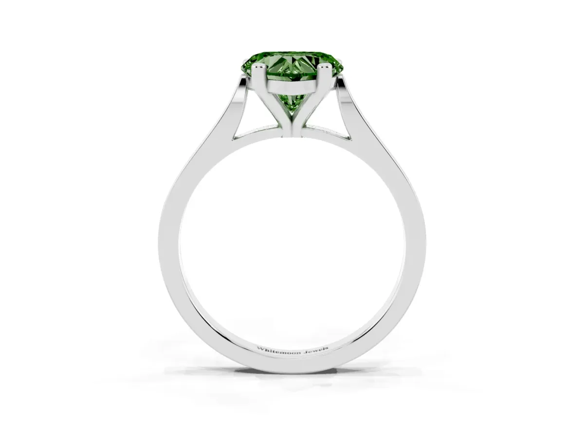 Fancy Green Heart Cut Solitaire Diamond Ring with Four-Prong Setting and Tapered Band Platinum