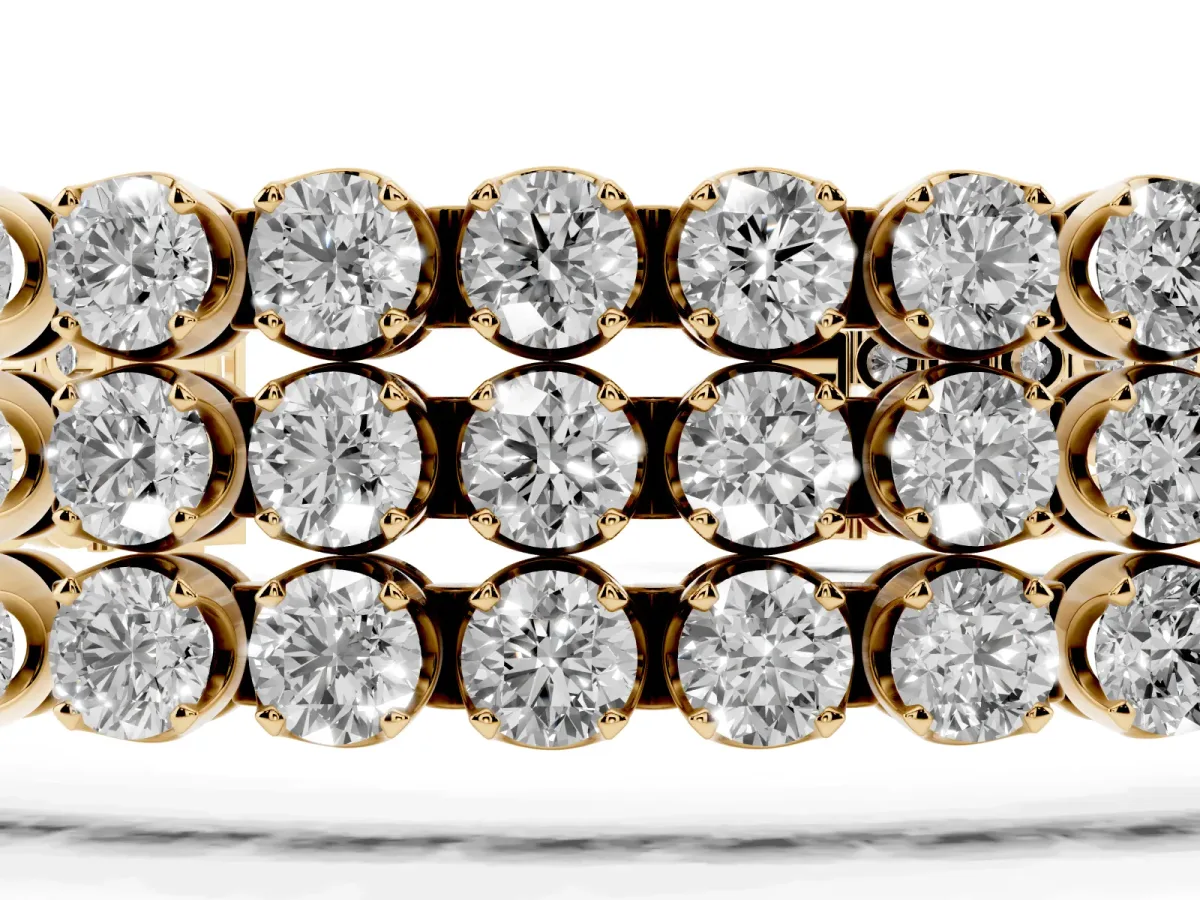 Three-Row Round Diamond Tennis Bracelet with Bezel Setting Yellow gold