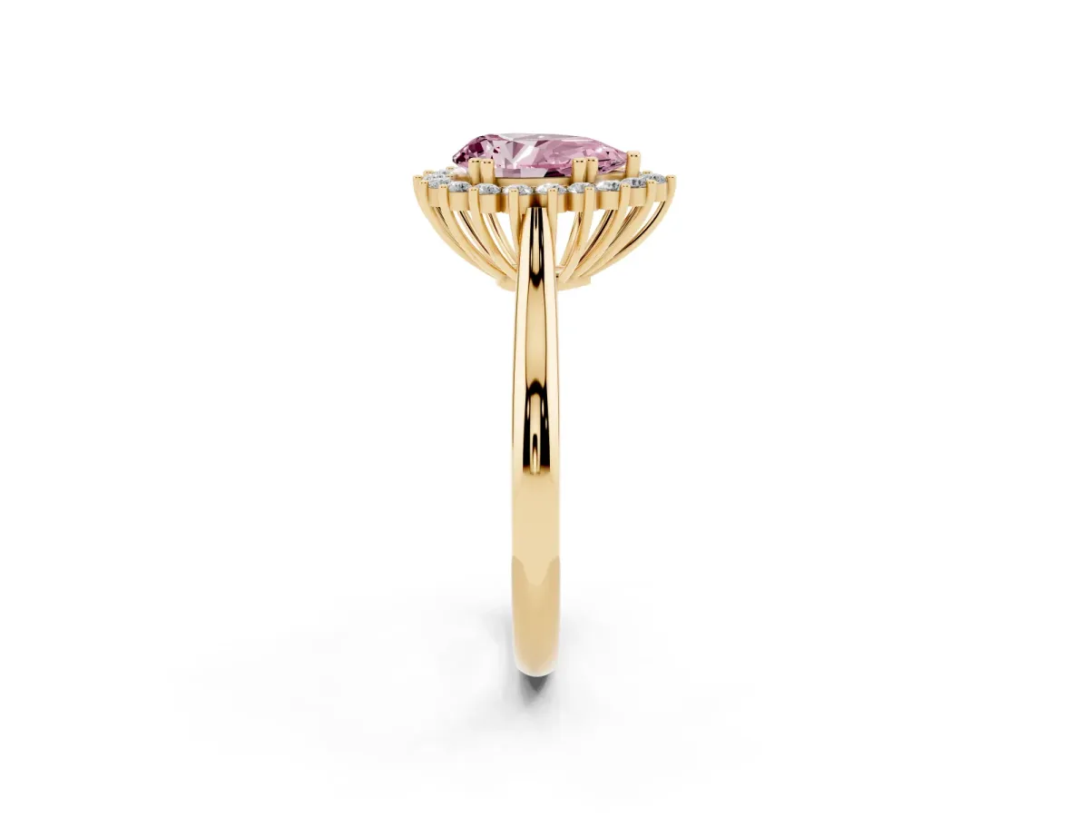 Fancy Pink Pear Cut Cut Diamond Halo Ring with Solitaire Band and Prong Setting Yellow gold