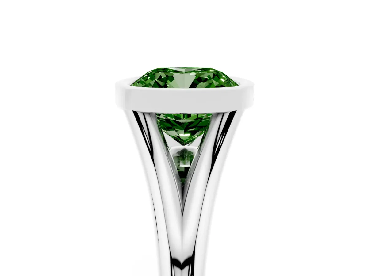 Fancy Green Bezel Set Cushion Cut Cut Solitaire Ring with Tapered Band Silver