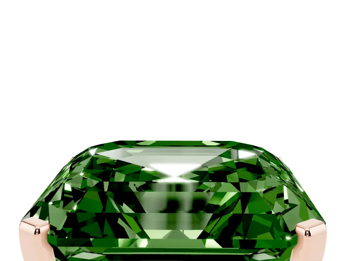 Fancy Green Asscher Cut Cut Three-Stone Solitaire Ring with Round Accent Diamonds and Four-Prong Setting Rose gold