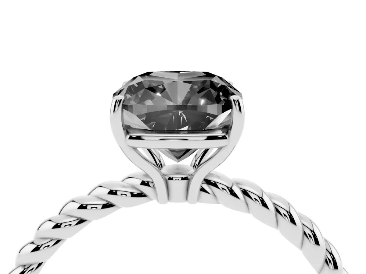 Fancy Black Cushion Cut Solitaire Twisted Band 4-Prong Ring Silver