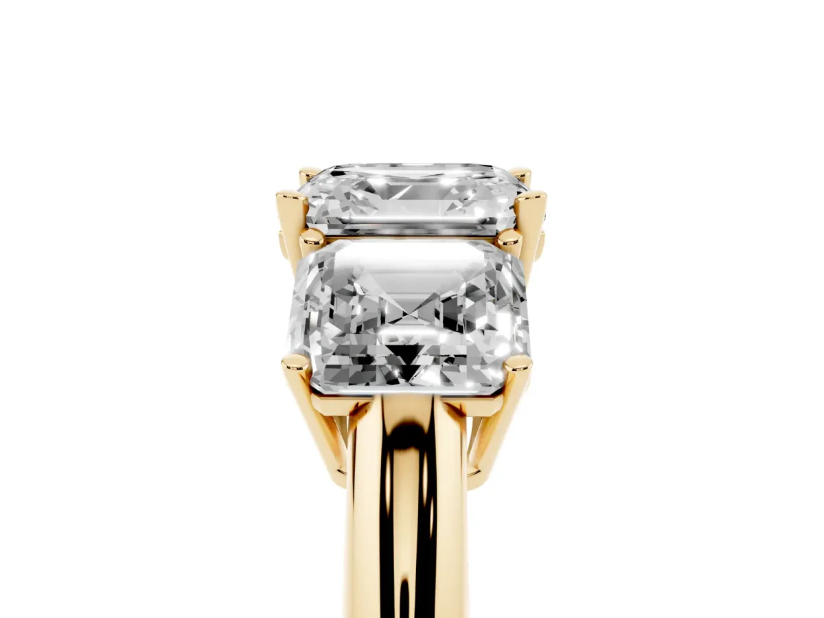 Three-Stone Asscher Cut Cut Diamond Engagement Ring with Prong Setting on a White Gold Band Yellow gold