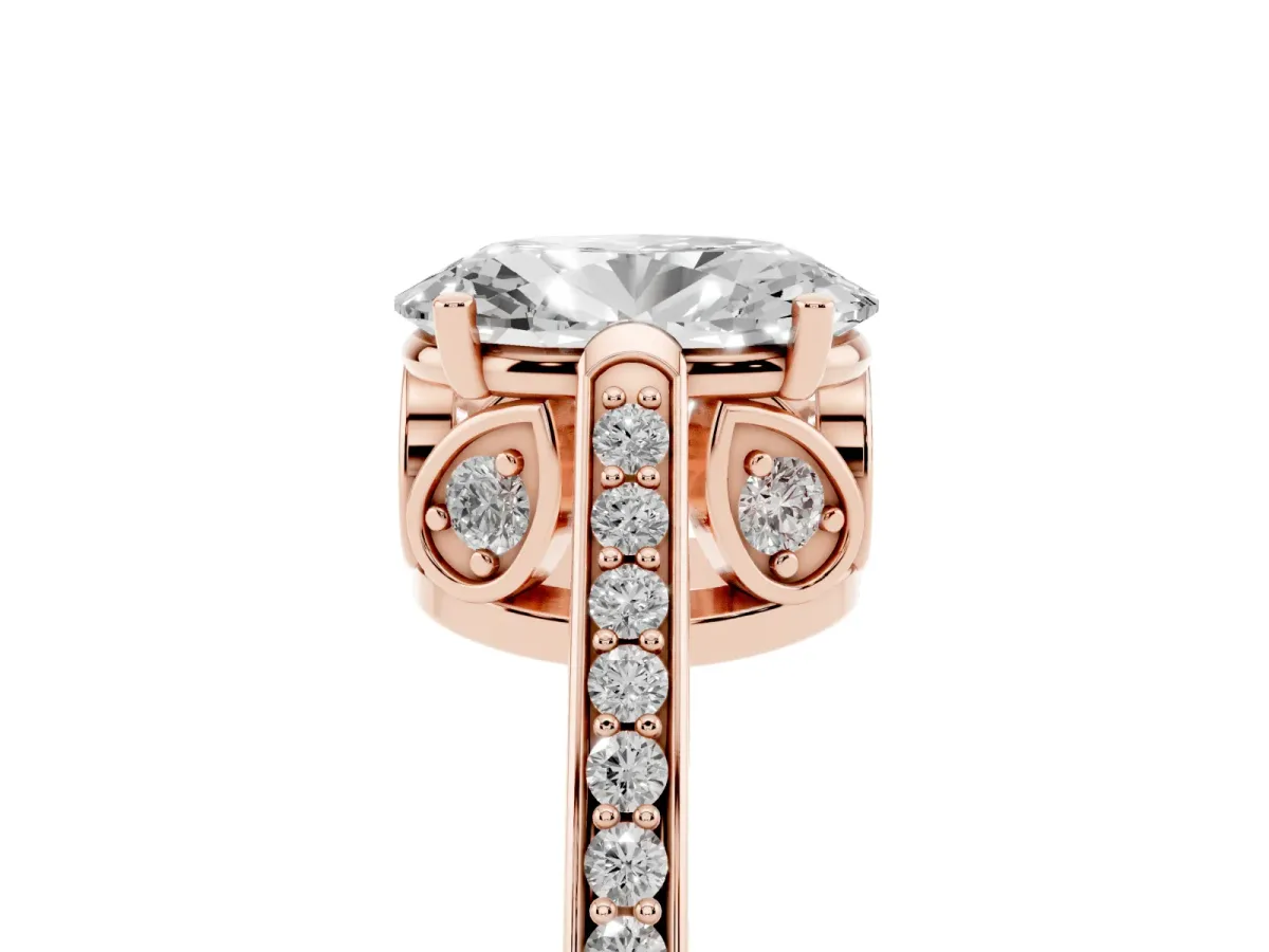 Oval Cut Cut Cathedral Pave Diamond Engagement Ring with Six-Prong Setting Rose gold