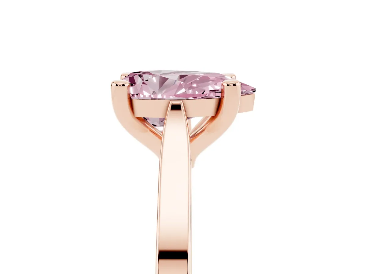 Fancy Pink Pear Cut Solitaire Diamond Ring with Four-Prong Setting and Tapered Band Rose gold