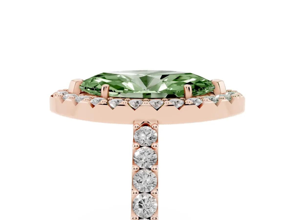 Fancy Green Marquise Cut Halo Diamond Pavé Solitaire Ring Rose gold