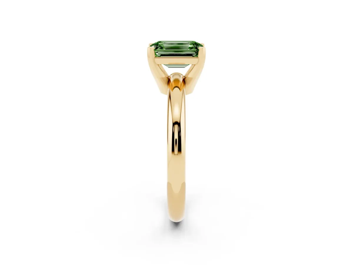 Fancy Green Emerald Cut Diamond Solitaire Engagement Ring with Round Band and Four-Prong Setting Yellow gold