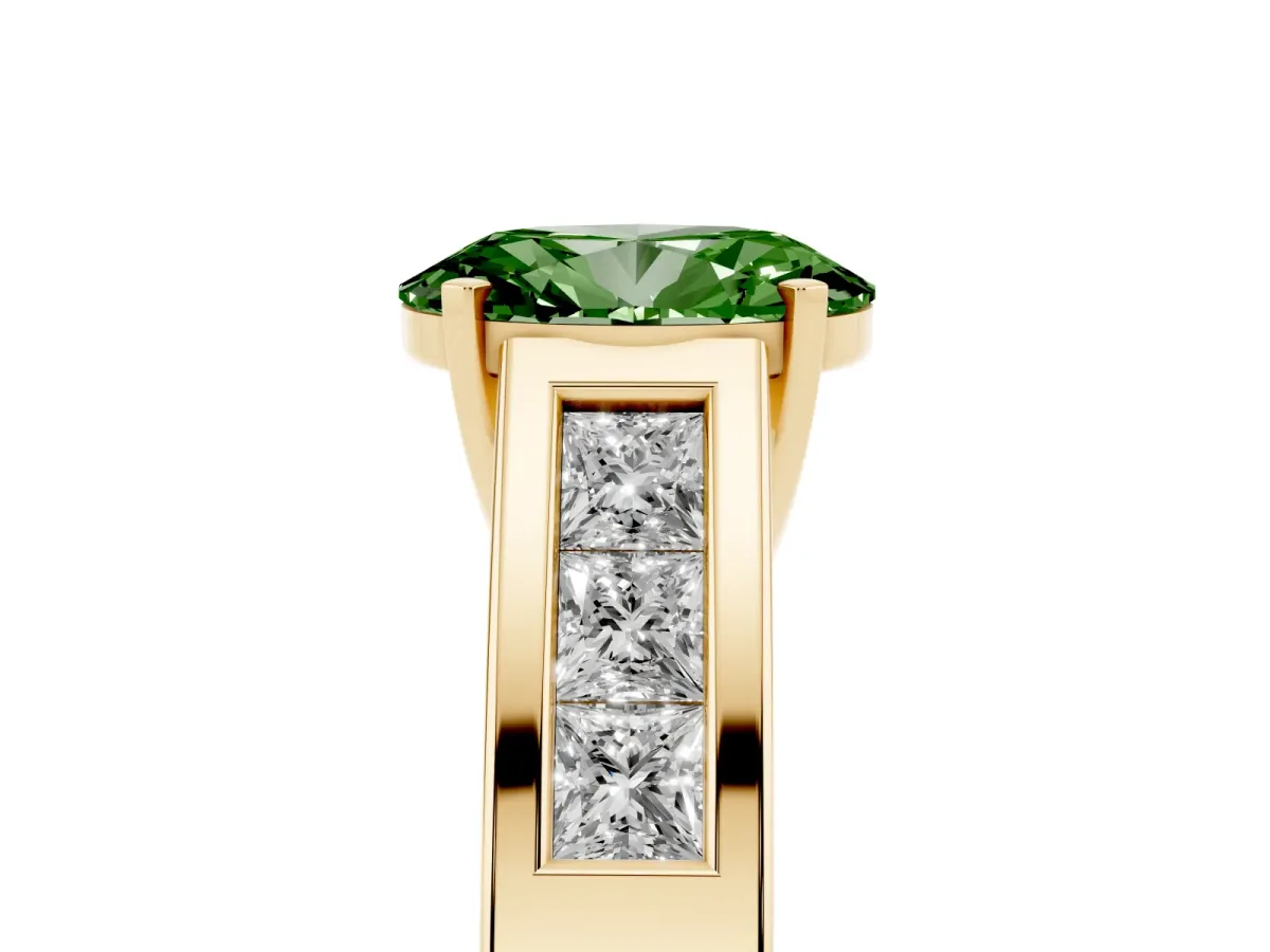 Fancy Green Oval Cut Cut Channel Set Solitaire Ring with Four-Prong Setting Yellow gold