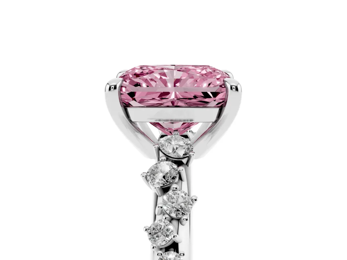 Fancy Pink Radiant Cut Cut Diamond Vine Band with Four-Prong Setting Silver