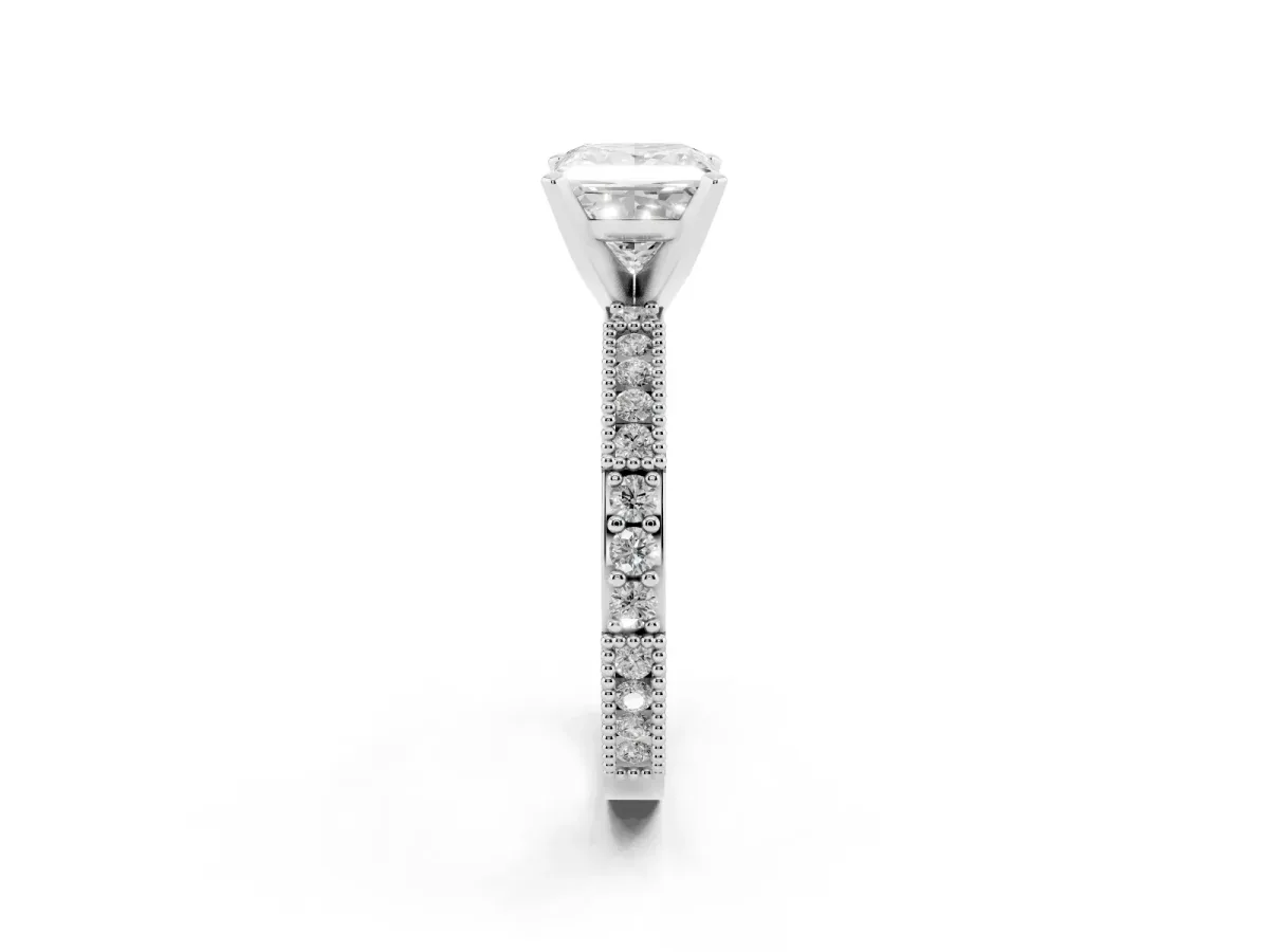 Princess Cut Solitaire with Pavé Band and Four-Prong Setting Silver