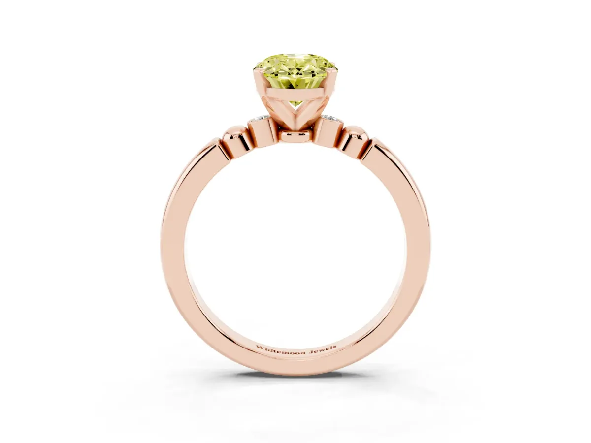 Fancy Yellow Oval Cut Solitaire Beaded Band with Four-Prong Setting Rose gold