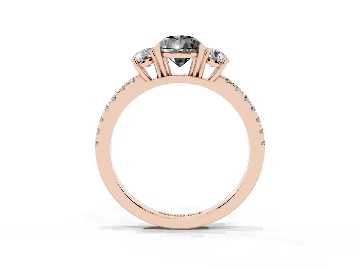 Fancy Black Three-Stone Pear Cut Cut Diamond Pavé Band with Prong Setting Rose gold