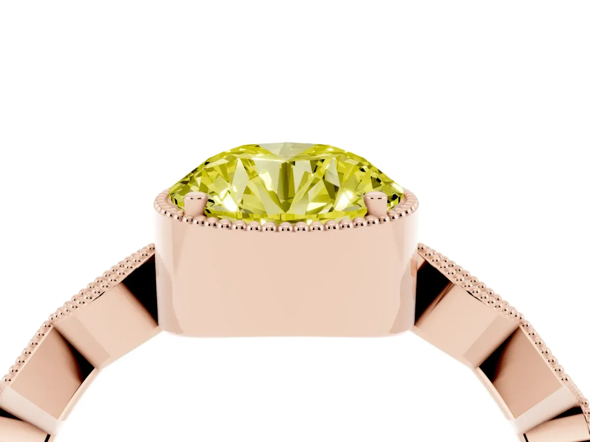 Fancy Yellow Round Cut Milgrain Marquise Diamond Twist Band Ring Rose gold