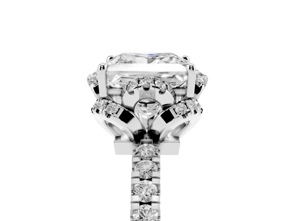 Princess Cut Diamond Halo Pave Band with Four-Prong Setting Silver