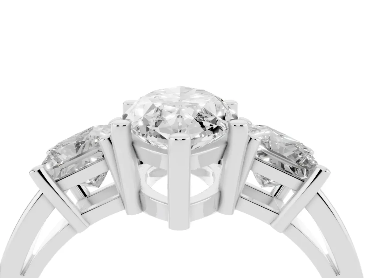 Three-Stone Marquise Cut Cut Solitaire Ring with Prong Setting Silver