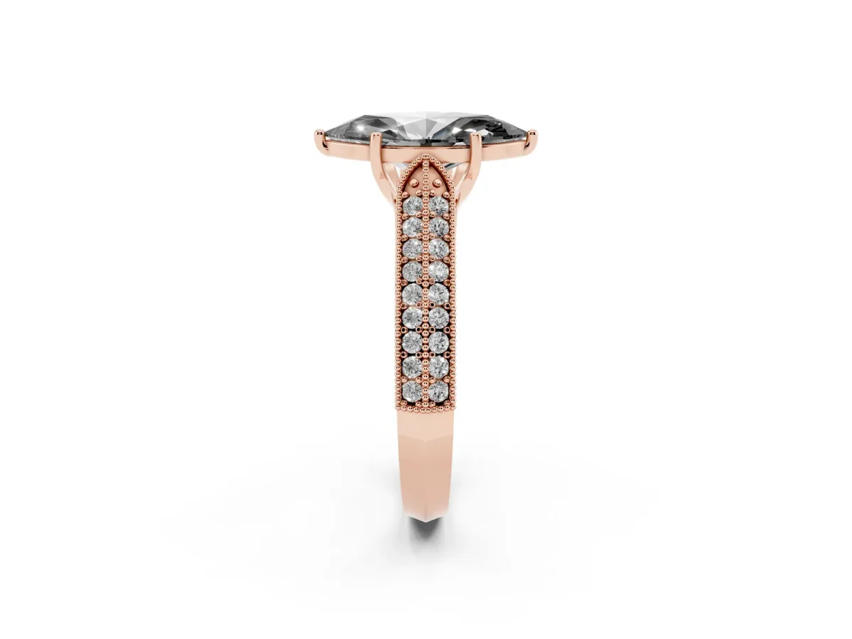 Fancy Black Marquise Cut Cut Pave Split Shank Engagement Ring with Four-Prong Setting Rose gold
