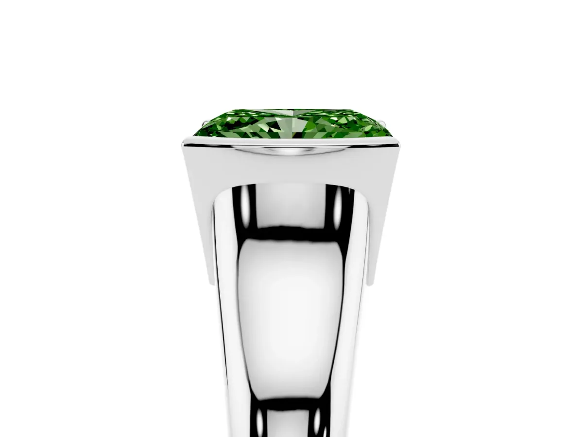 Fancy Green Radiant Cut Solitaire Tension Set Diamond Ring with Split Shank Band Silver