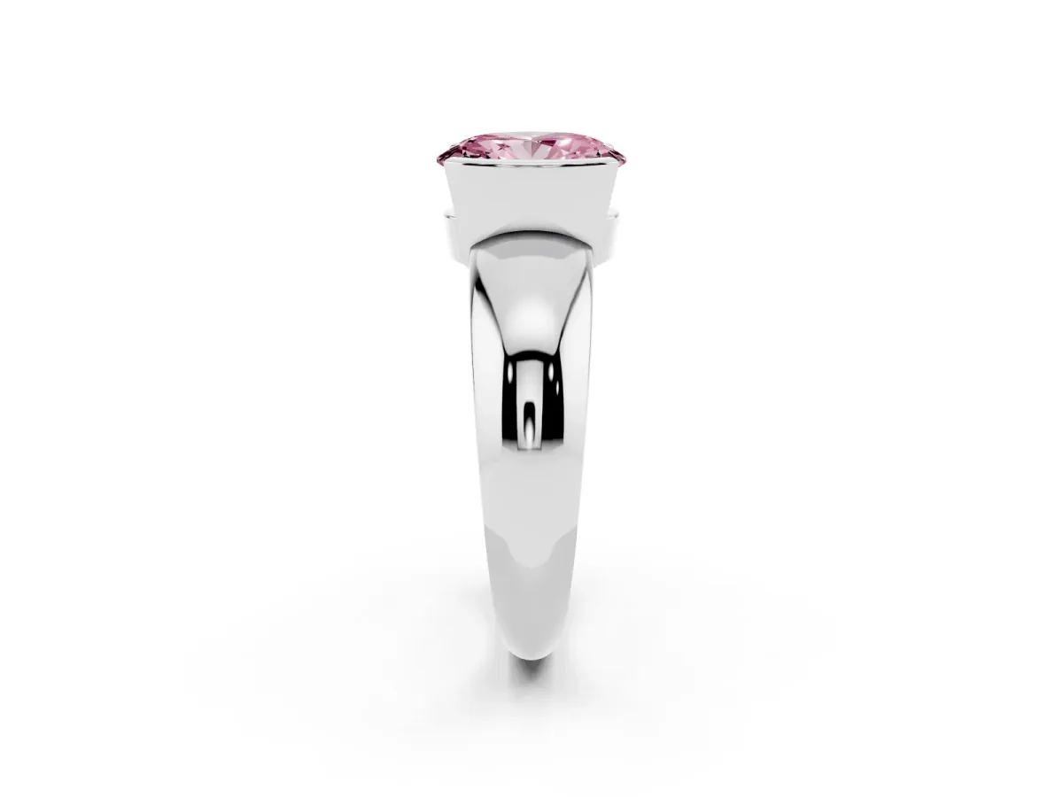 Fancy Pink Oval Cut Solitaire Tension Set Diamond Ring with Wide Band White gold