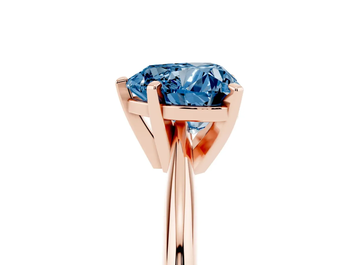 Fancy Blue Heart Cut Cut Solitaire Ring with Four-Prong Setting on a Classic Band Rose gold