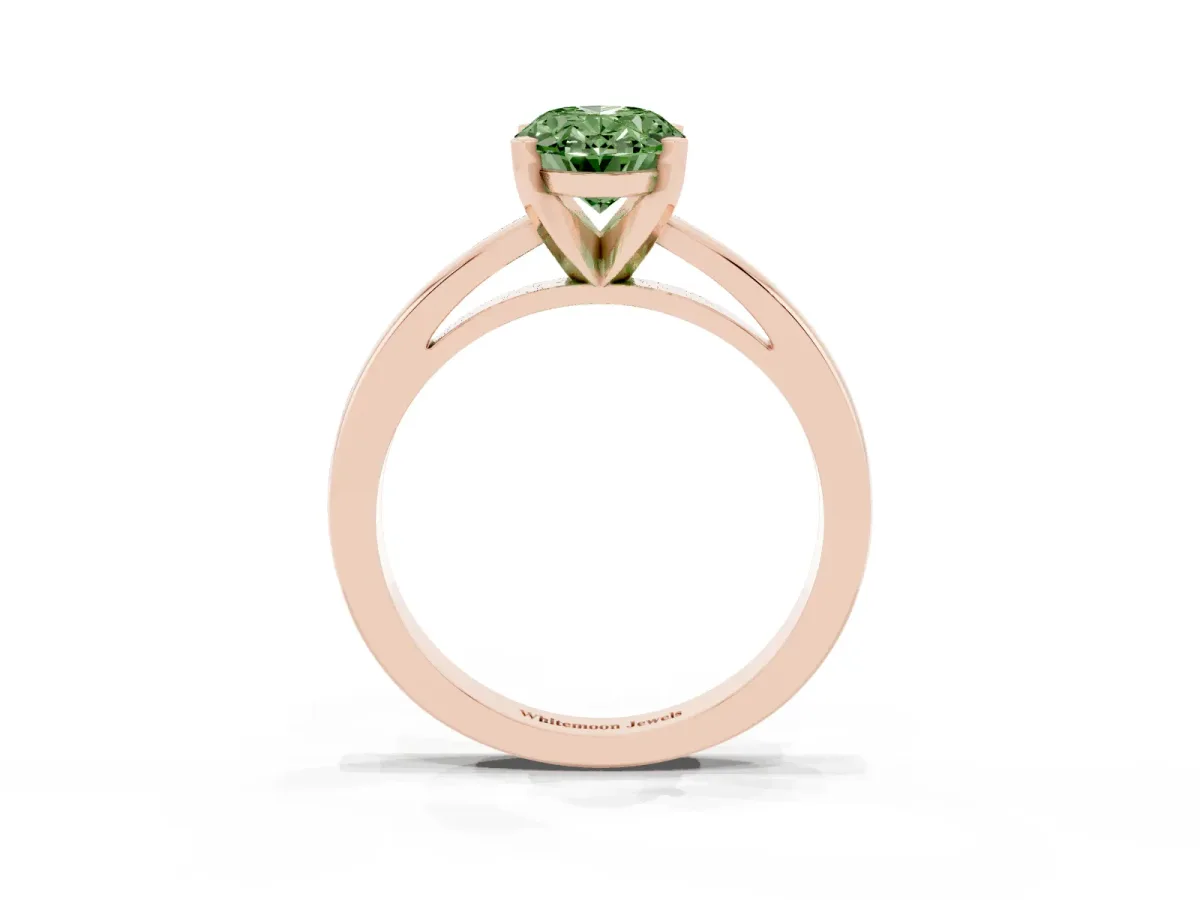 Fancy Green Oval Cut Solitaire Diamond Engagement Ring with Four-Prong Setting on a Classic Band Rose gold