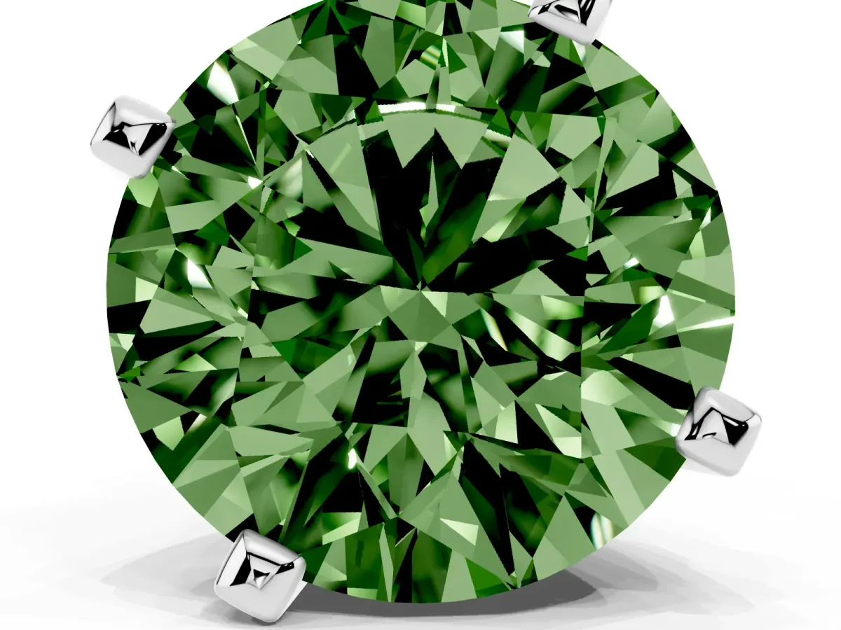 Fancy Green Round Cut Diamond Solitaire Ring with Prong Setting and Classic Band Silver
