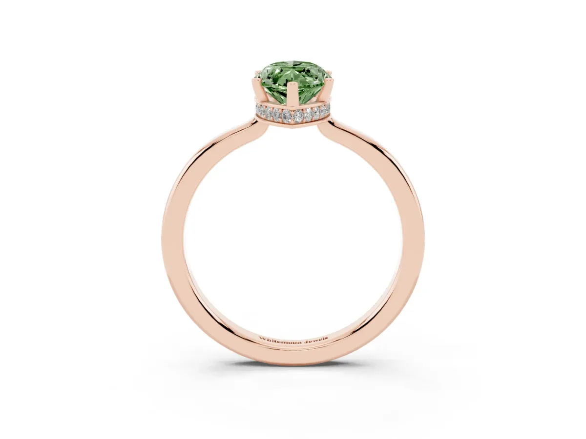 Fancy Green Marquise Cut Cut Solitaire Engagement Ring with Four-Prong Setting on a Classic Band Rose gold