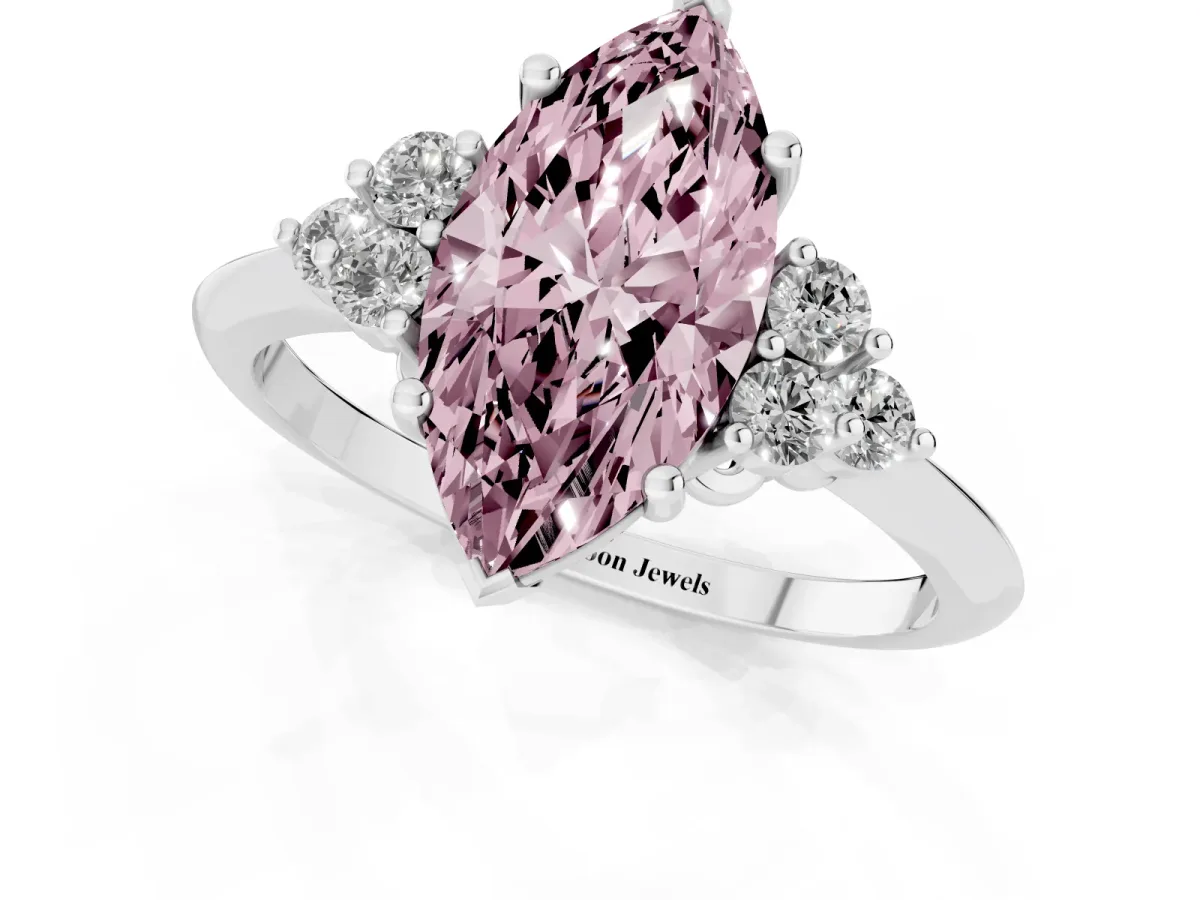 Fancy Pink Marquise Cut Cut Diamond Cluster Ring with Solitaire Band and Four-Prong Setting Silver