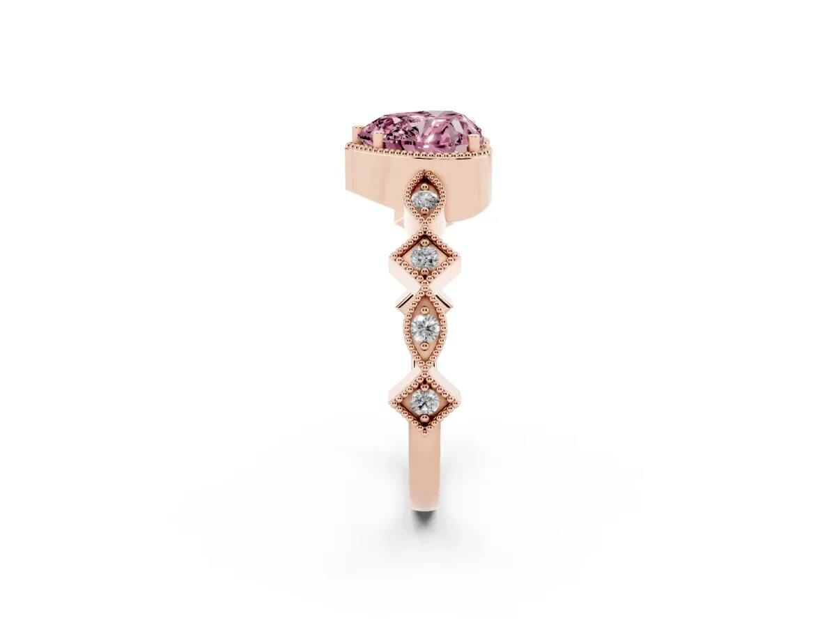 Fancy Pink Heart Cut Milgrain Marquise Diamond Twist Band Ring Rose gold