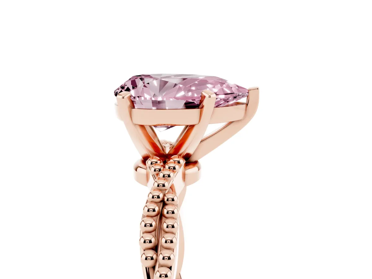 Fancy Pink Pear Cut Solitaire Twisted Band with Bead Prong Setting Rose gold