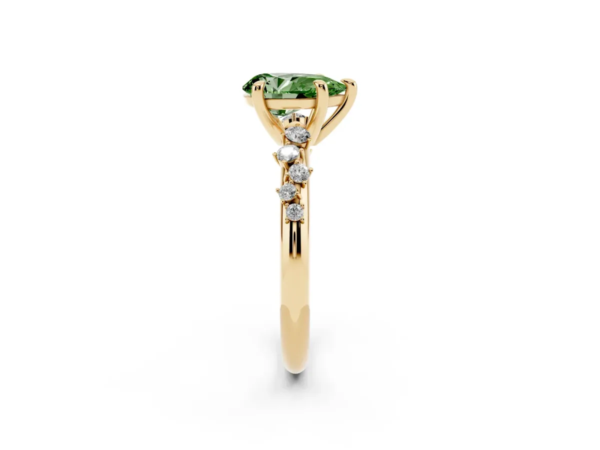 Fancy Green Pear Cut Cut Diamond Vine Band with Four-Prong Setting Yellow gold
