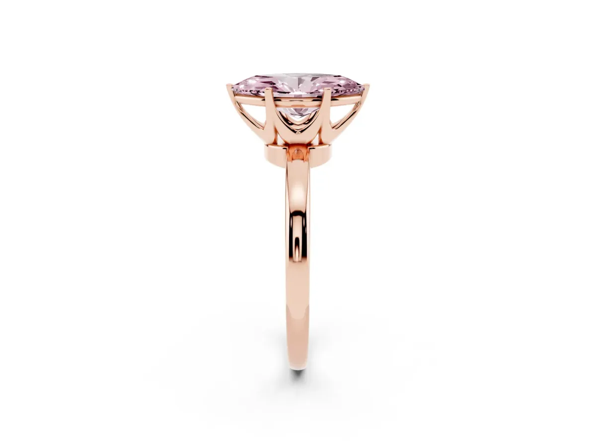 Fancy Pink Marquise Cut Solitaire Diamond Ring with Six-Prong Setting on a Classic Band Rose gold