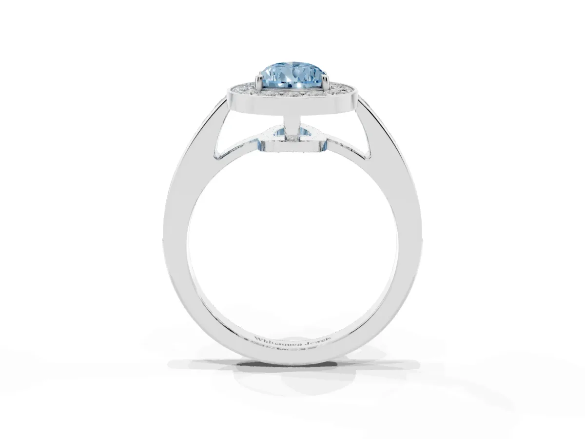 Fancy Blue Pear Cut Halo Pavé Diamond Engagement Ring with Bezel Setting Platinum
