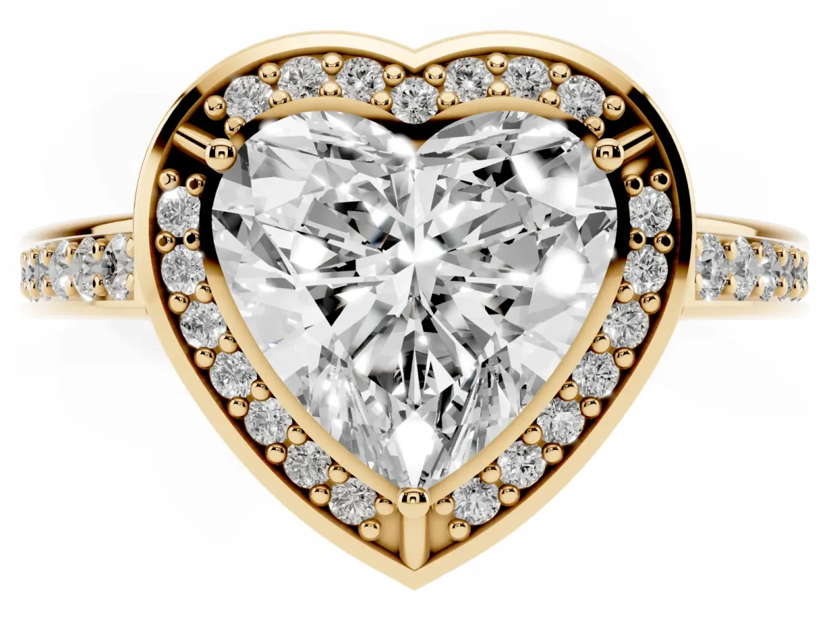 Heart Cut Cut Halo Pave Split Shank Prong Setting Ring Yellow gold