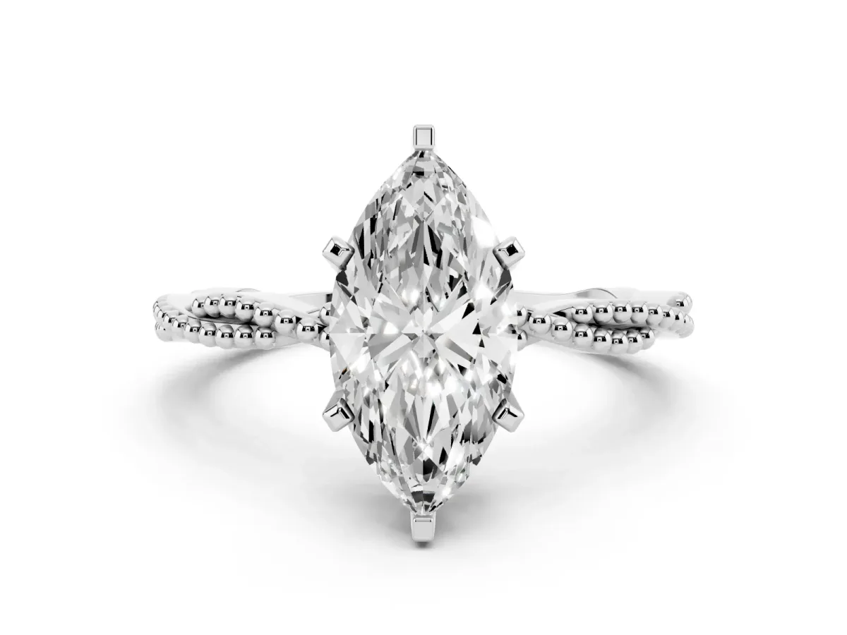 Marquise Cut Solitaire Twisted Band with Bead Prong Setting Silver