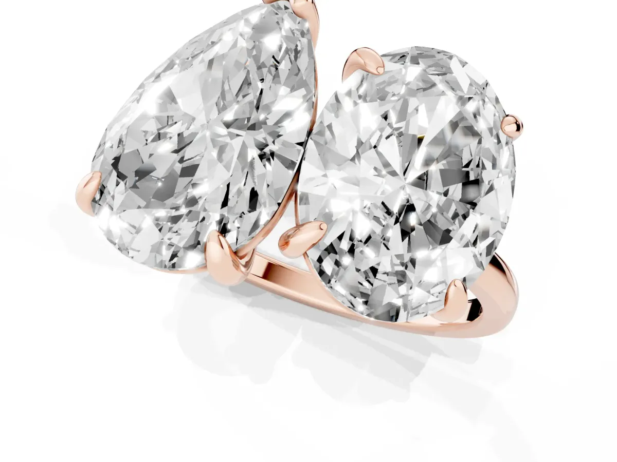 Oval and Pear Toi Moi Ring with Prong Setting and Plain Band Rose gold