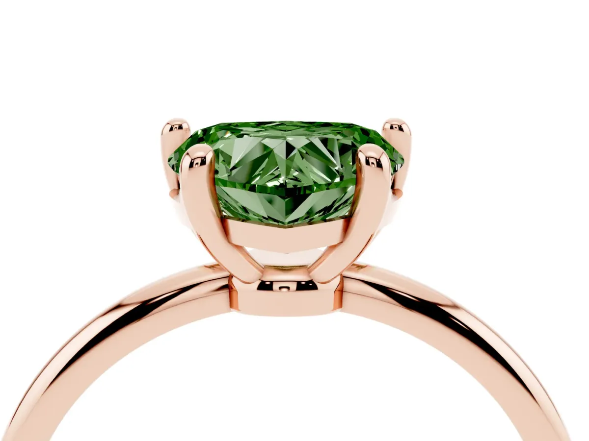 Fancy Green Heart Cut Solitaire Diamond Ring with 4-Prong Setting on a Classic Band Rose gold