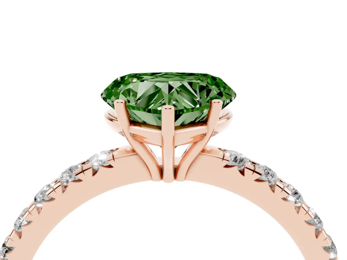 Fancy Green Heart Cut Diamond Pavé Solitaire Engagement Ring with Four-Prong Setting Rose gold