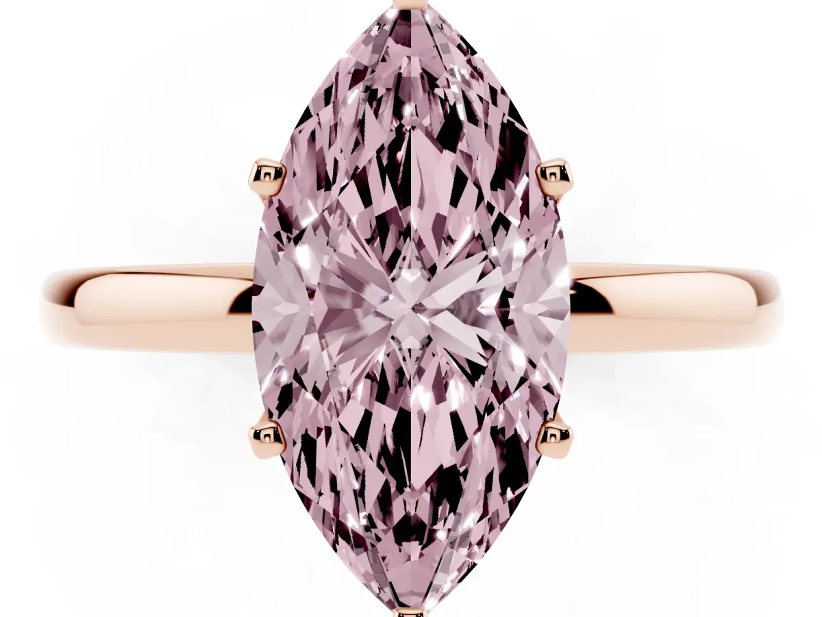 Fancy Pink Marquise Cut Solitaire Diamond Ring with Six-Prong Setting on a Classic Band Rose gold